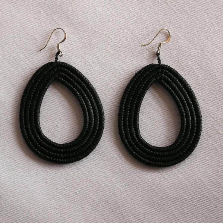Woven Loop Earrings- Black