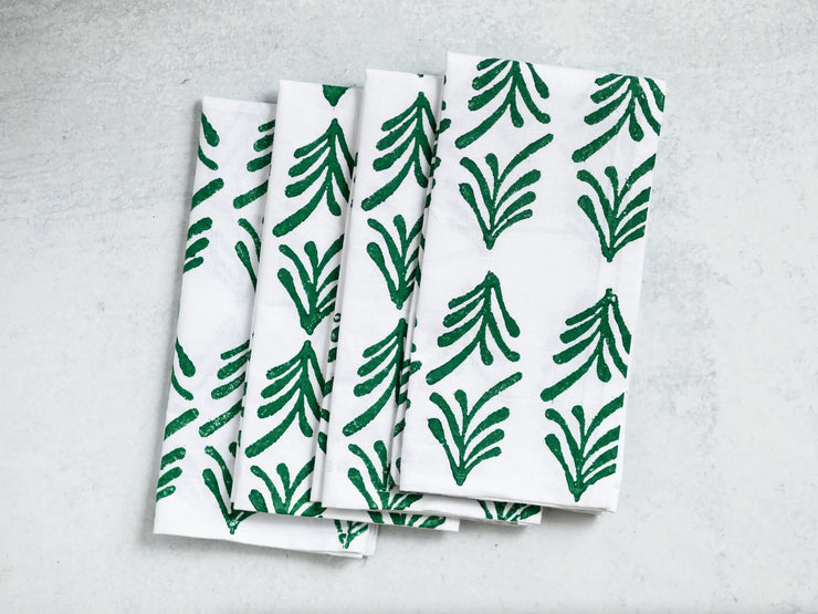 Block Printed Dinner Napkins - Evergreen Palmetto