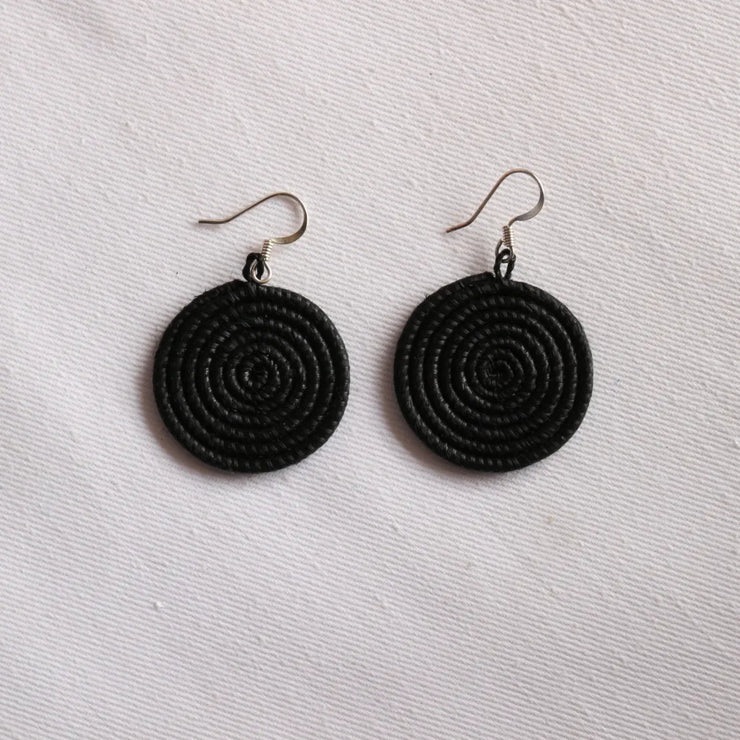 Woven Small Disc Earrings- Black