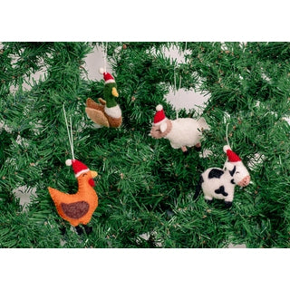 Felt Farm Animal Santa Hat Ornaments - Mango + Main