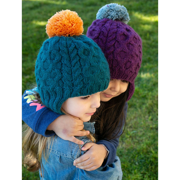 Kids Cable Pom Hat - multiple colors