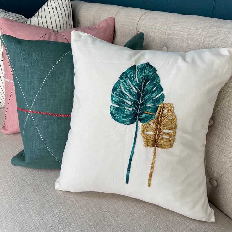 Embroidered Leaves Pillow Cover