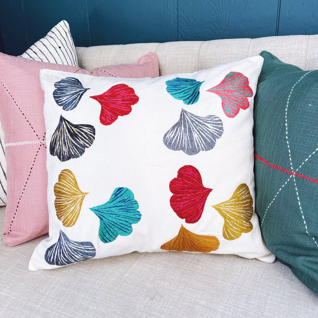 Embroidered Petals Pillow Cover